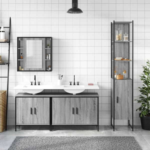Set de armario de baño 4 pzas madera contrachapada gris sonoma M 3