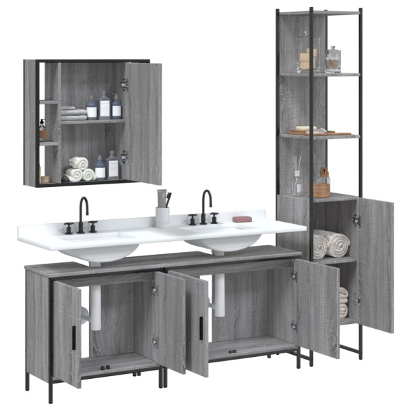 Set de armario de baño 4 pzas madera contrachapada gris sonoma M 4