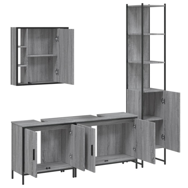 Set de armario de baño 4 pzas madera contrachapada gris sonoma M 5