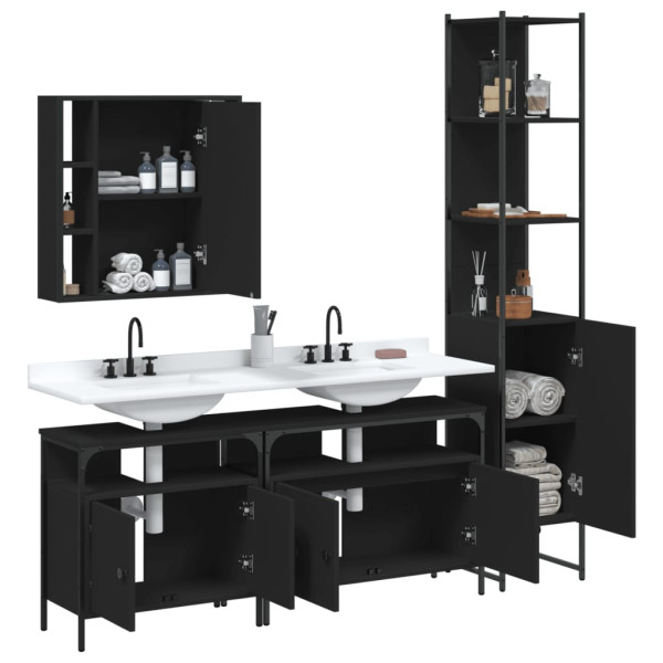 Juego de muebles de baño 4 piezas madera de ingeniería negro M 4