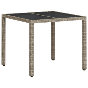 Mesa de jardín superficie vidrio ratán PE gris claro 90x90x75cm H