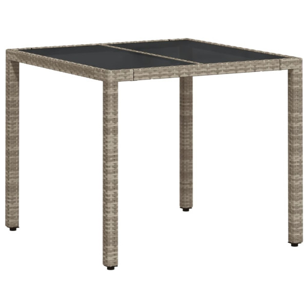 Mesa de jardim c/ tampo de vidro 90x90x75cm vime PE cinza-claro M 2