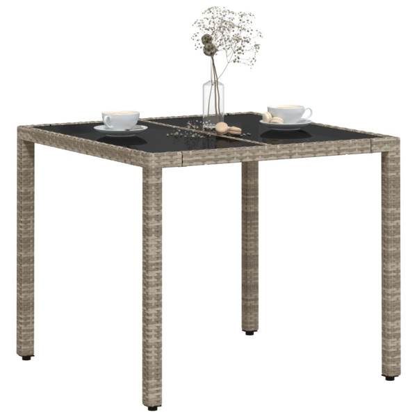 Mesa de jardim c/ tampo de vidro 90x90x75cm vime PE cinza-claro M 4