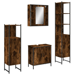 Set de muebles de baño 4 piezas madera contrachapada roble humo H