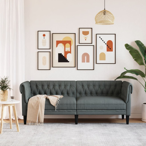 Sofá Chesterfield de 3 plazas tela gris oscuro M 3