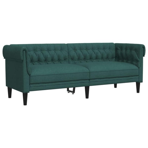 Sofá Chesterfield de 3 plazas tela verde oscuro M 2