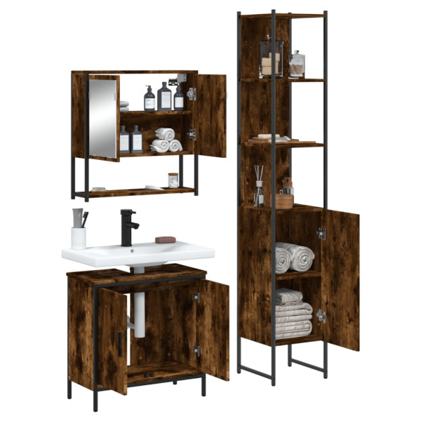 Set de muebles baño 3 pzas madera contrachapada roble ahumado M 4