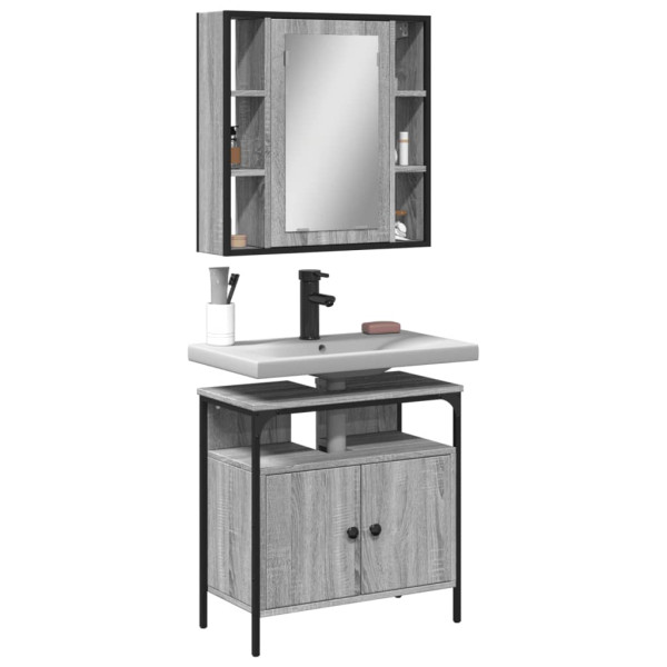 2 pcs conjunto móveis WC derivados de madeira sonoma cinza D