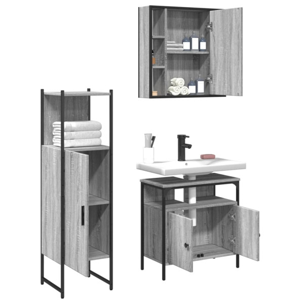 Set de muebles de baño 3 pzas madera contrachapada gris sonoma M 4