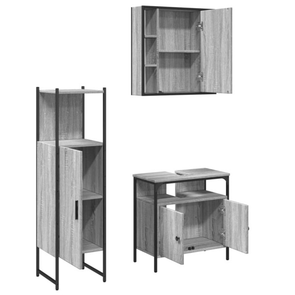 Set de muebles de baño 3 pzas madera contrachapada gris sonoma M 5