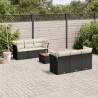 Set de comedor de jardín 7 pzas y cojines ratán sintético negro 1