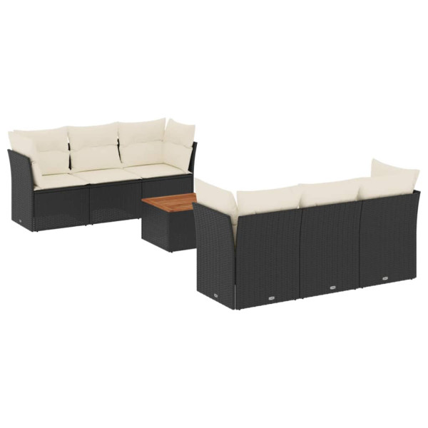 Set de comedor de jardín 7 pzas y cojines ratán sintético negro M 2