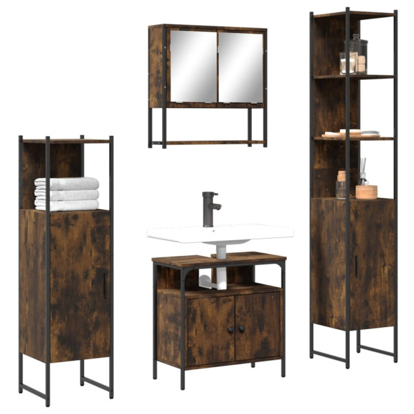 Set de muebles baño 4 pzas madera contrachapada roble ahumado D