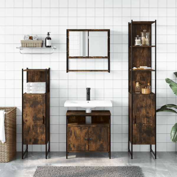 Set de muebles baño 4 pzas madera contrachapada roble ahumado M 3