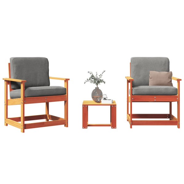 3 pcs conjunto lounge de jardim pinho maciço castanho-mel D