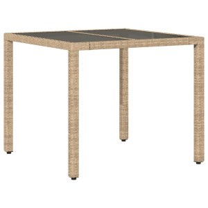 Mesa de jardín superficie de vidrio ratán PE beige 90x90x75 cm H