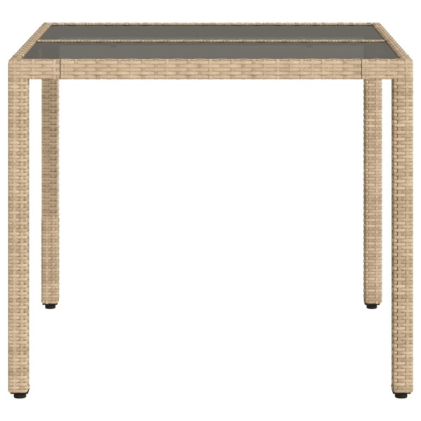 Mesa de jardim com tampo de vidro 90x90x75 cm vime PE bege M 5