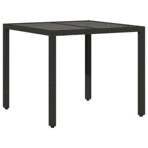 Mesa de jardim com tampo de vidro 90x90x75 cm vime PE preto H