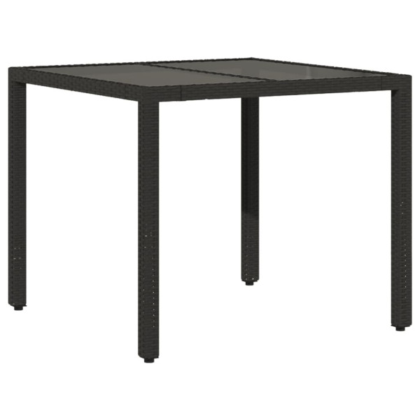 Mesa de jardim com tampo de vidro 90x90x75 cm vime PE preto M 2