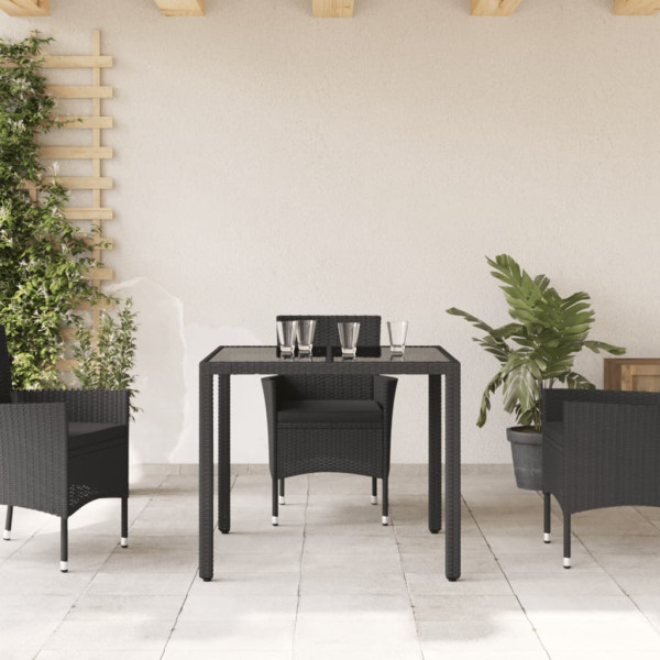 Mesa de jardín superficie de vidrio ratán PE negro 90x90x75 cm M 3