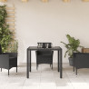 Mesa de jardim com tampo de vidro 90x90x75 cm vime PE preto 3