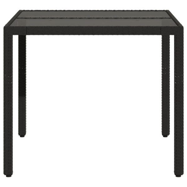 Mesa de jardín superficie de vidrio ratán PE negro 90x90x75 cm M 5