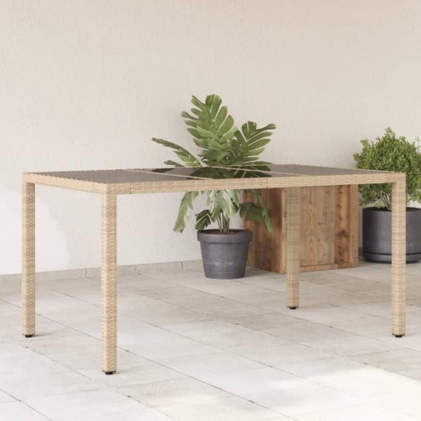 Mesa de jardín superficie de vidrio ratán PE beige 150x90x75 cm D