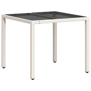 Mesa de jardim com tampo de vidro 90x90x75 cm vime PE branco H
