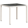 Mesa de jardín superficie de vidrio ratán PE blanco 90x90x75 cm 2