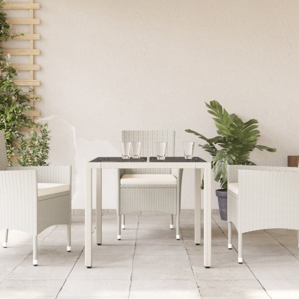Mesa de jardín superficie de vidrio ratán PE blanco 90x90x75 cm M 3