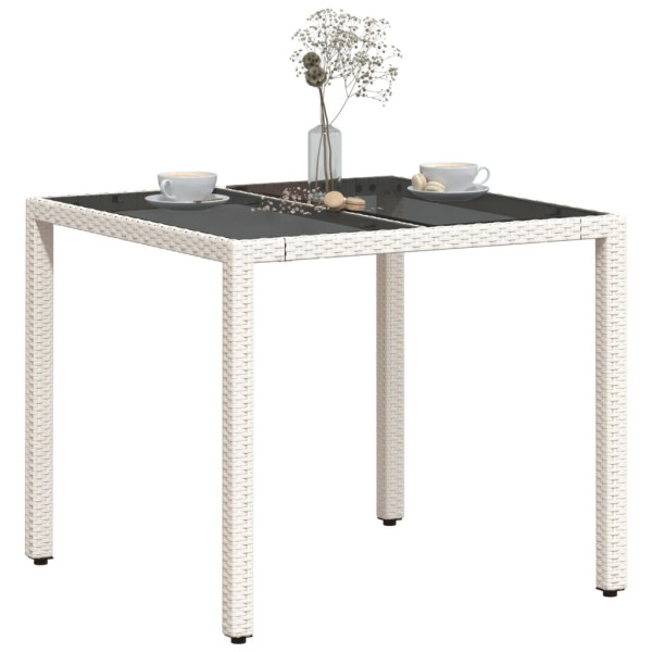 Mesa de jardim com tampo de vidro 90x90x75 cm vime PE branco M 4
