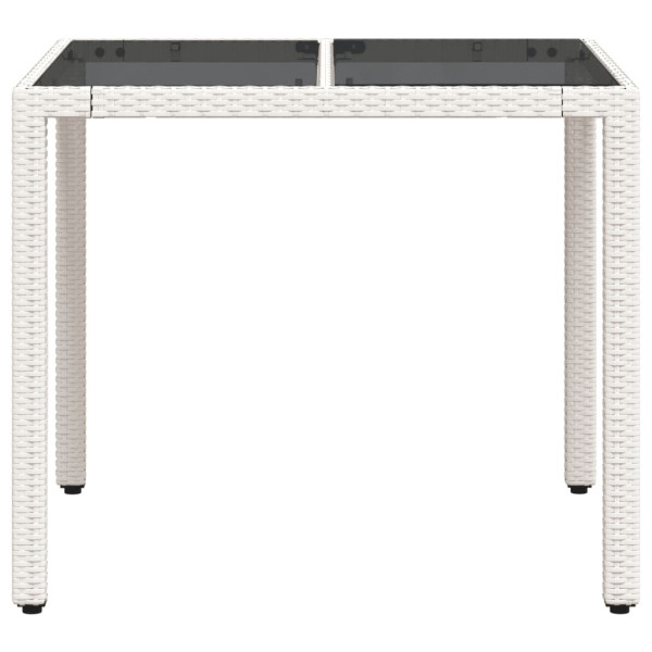 Mesa de jardim com tampo de vidro 90x90x75 cm vime PE branco M 5