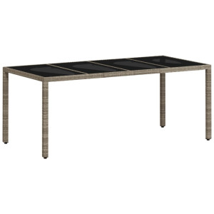 Mesa de jardín superficie de vidrio ratán PE gris 190x90x75 cm H
