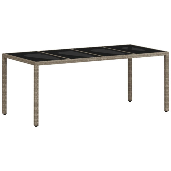 Mesa de jardim c/ tampo vidro 190x90x75 cm vime PE cinza-claro M 2