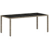 Mesa de jardim c/ tampo vidro 190x90x75 cm vime PE cinza-claro 2