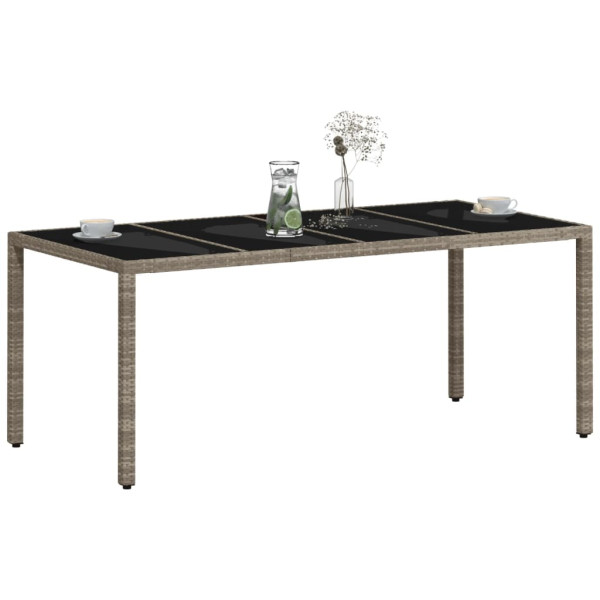 Mesa de jardim c/ tampo vidro 190x90x75 cm vime PE cinza-claro M 4