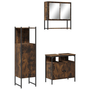 Set de muebles baño 3 pzas madera contrachapada roble ahumado H