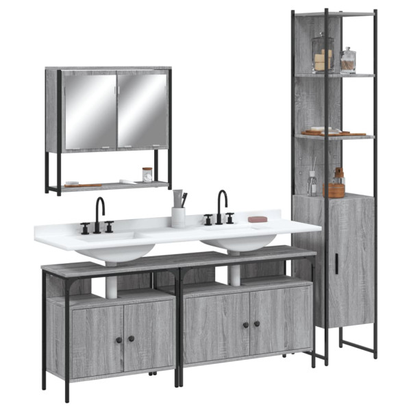 Set de muebles de baño 4 pzas madera contrachapada gris sonoma D