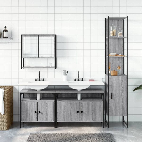 Set de muebles de baño 4 pzas madera contrachapada gris sonoma M 3