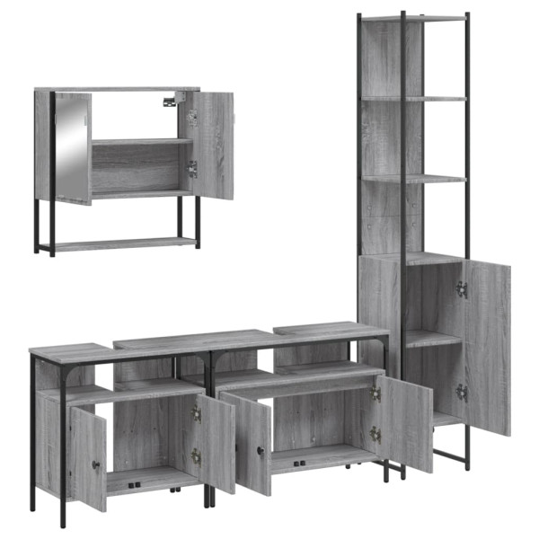 Set de muebles de baño 4 pzas madera contrachapada gris sonoma M 5