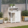 Mesa de jardinagem com prateleiras madeira pinho maciça branco 3
