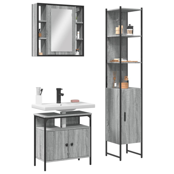 Set de muebles de baño 3 pzas madera contrachapada gris sonoma D