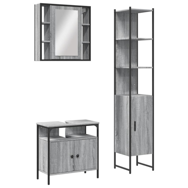 Set de muebles de baño 3 pzas madera contrachapada gris sonoma M 2