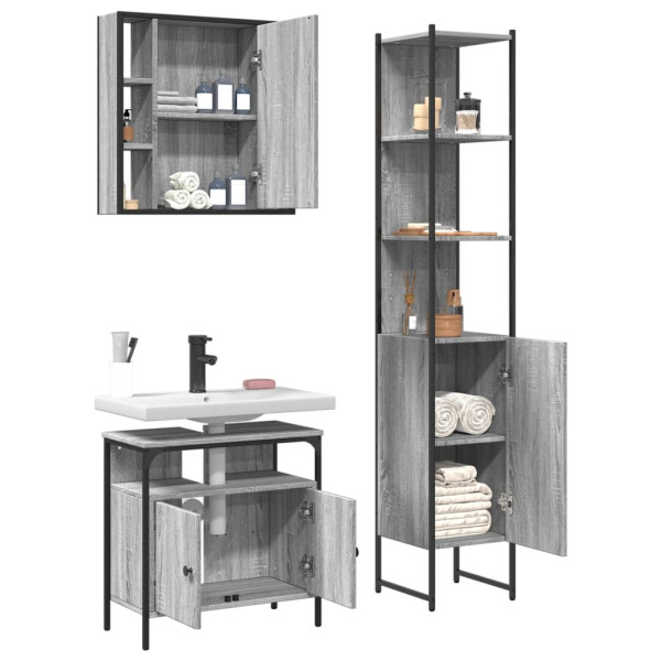 Set de muebles de baño 3 pzas madera contrachapada gris sonoma M 4