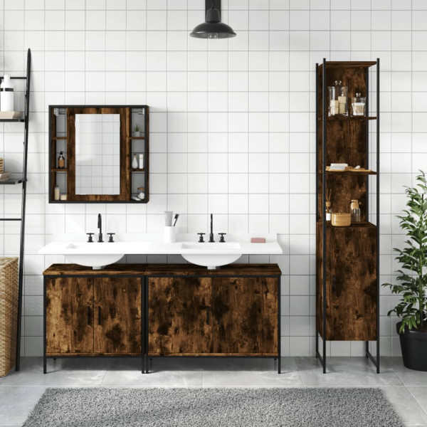 Set de muebles de baño 4 piezas madera contrachapada roble humo M 3