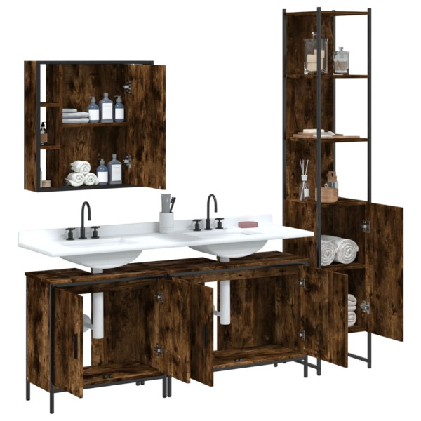Set de muebles de baño 4 piezas madera contrachapada roble humo M 4