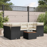 7 pcs conjunto de sofás p/ jardim c/ almofadões vime PE preto 1