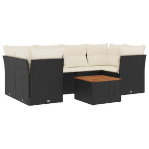 Set de comedor de jardín 7 pzas y cojines ratán sintético negro H