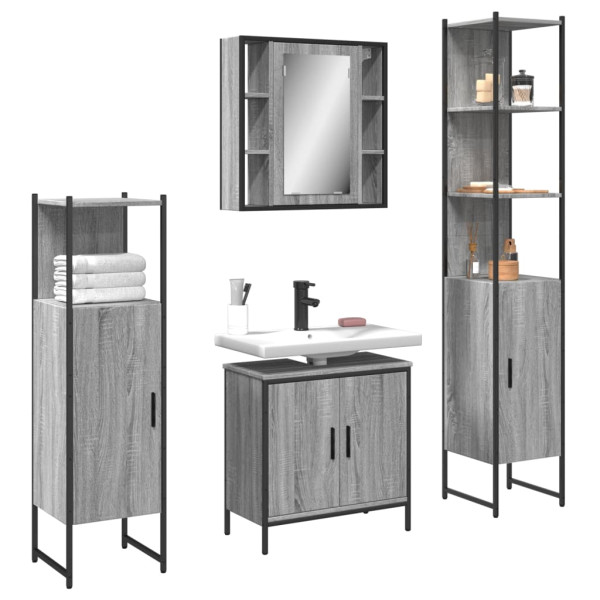 Set de armario de baño 4 pzas madera contrachapada gris sonoma D