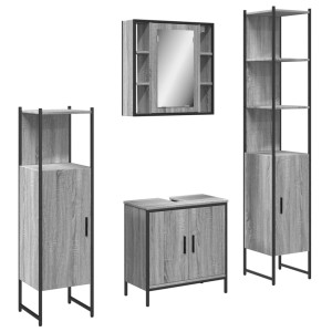 Set de armario de baño 4 pzas madera contrachapada gris sonoma H